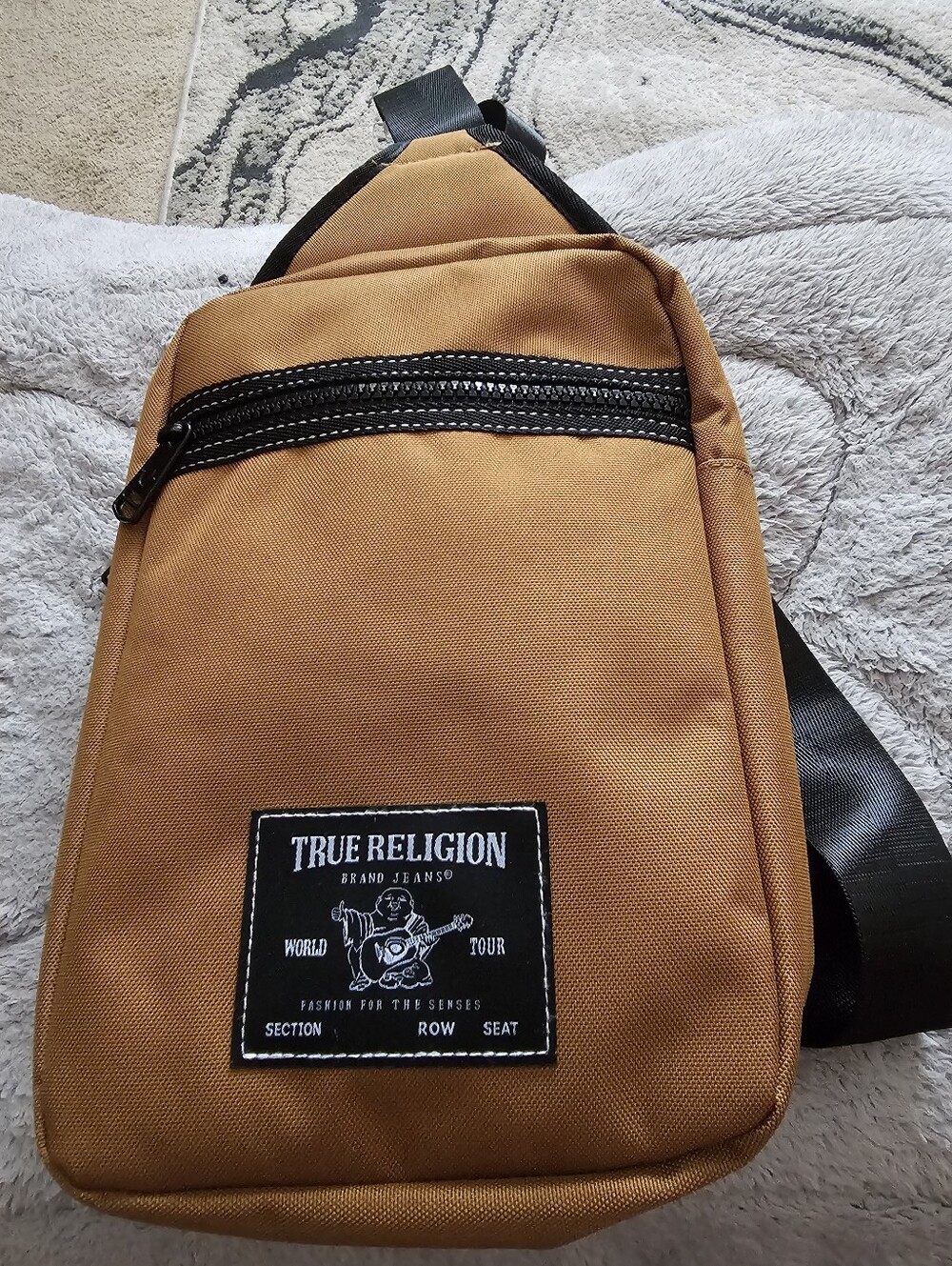 True Religion Tan & Black Crossbody Sling Bag